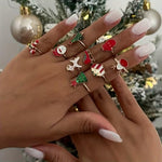 El Regalo 12 Pcs Christmas Adjustable Rings Set for Kids/Girls/Teens/Women | Cute Xmas Party Favour Rings with Heart Gift Box | Santa, Reindeer, Christmas Tree, Snowman, Candy Cane, Wreath Designs