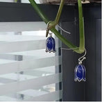 El Regalo Blue Enamel Tulip Flower Earrings for Women & Girls - Cute and Fancy Hyacinth Dangle & Double-Drop Hook Earrings (Single Flower)