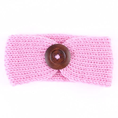 El Regalo Baby Woolen Knitting Infant Button Headbands Turban Head Wrap Knotted Hair Band for Girls & Boys (Pink)