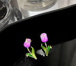 El Regalo Cute Purple Tulip Stud Earrings for Girls & Women - Fancy Tulip Flower Earrings, Elegant and Charming Design