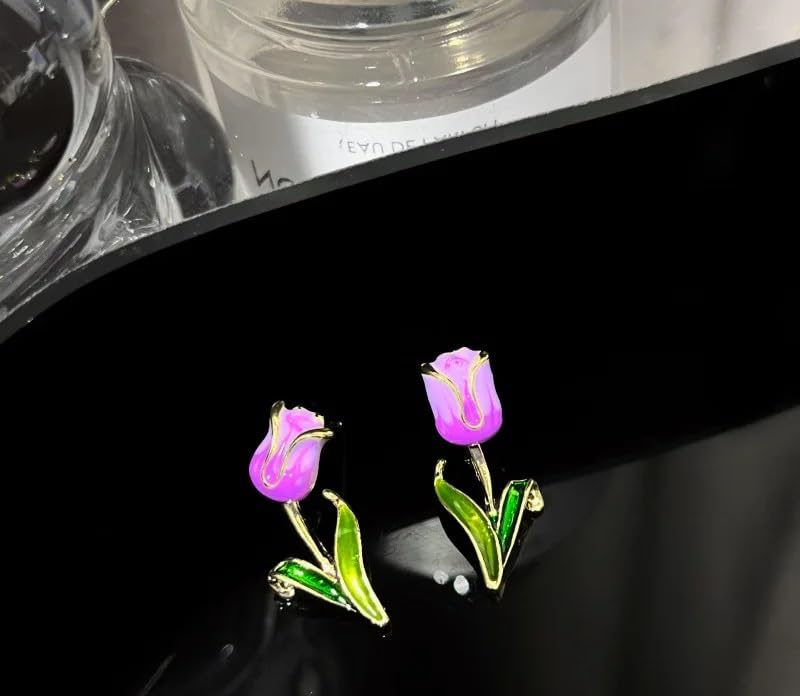 El Regalo Cute Purple Tulip Stud Earrings for Girls & Women - Fancy Tulip Flower Earrings, Elegant and Charming Design