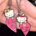 El Regalo 2 PCs BFF Kitty Cat Necklace for Best Friends- BFF 2 Besties Pink Matching Heart Necklace for Kids/Girls