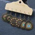 El Regalo 3 Pairs Earrings Combo of Vintage Bohemian Dangle Earrings for Women, 3-Pair Multi-Pack, Handmade Retro Tribal Drop Jewelry, Ethnic Bronze & Silver Tone Statement Earrings (Style-1)