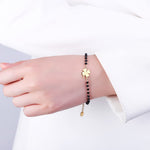 El Regalo Stainless Steel Mangalsutra Evil Eye Nazaria Bracelet- Black Crystal Beads Anti Tarnish Chain Bracelet for Girls/Women (Clover Leaf Nazaria Bracelet)