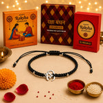 El Regalo Fancy & Traditional AUM/Shell Charm Rakhis for Brother | Elegant Auspicious Bracelet Rakhi for Bhai/Bhaiya with Roli Chawal in Gift Box (Black Aum/OM)