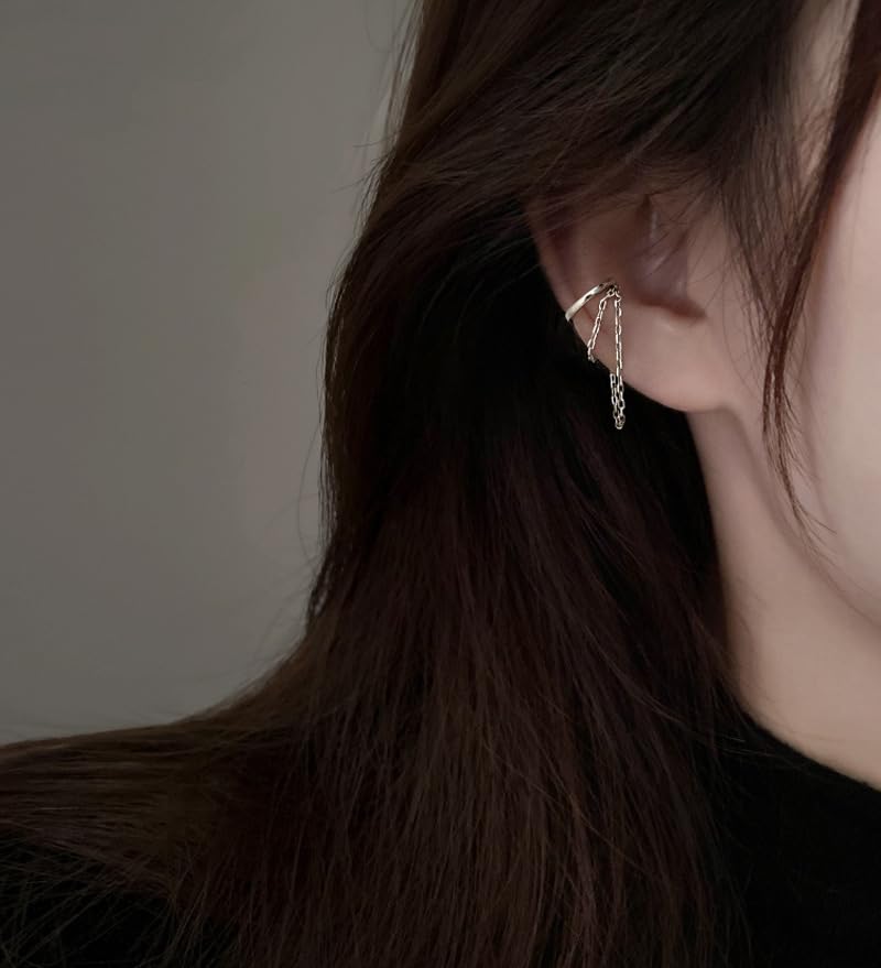 El Regalo Chain Hoop Ear Cuffs- Non Piercing Cartilage Earring- Trendy Cuff Wrap Clip on Earrings for Girls Women (Style-3)