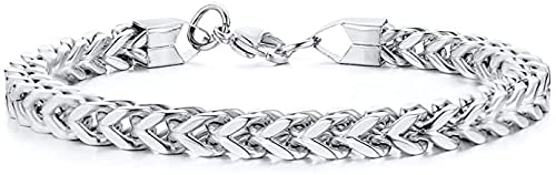 El Regalo Men Bracelets- 6mm Wide Curb Chain Bracelet for Men Women Stainless Steel | Men Jewelry- Gift for Him (Silver)