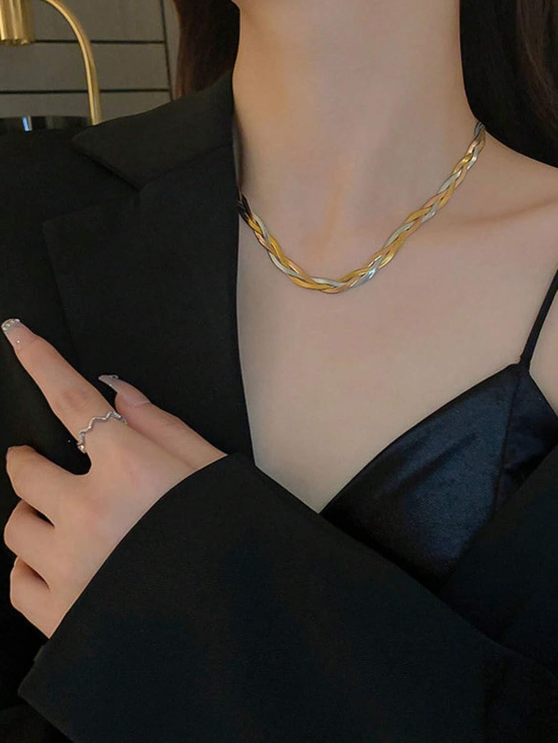 El Regalo Western Tri-Color Stainless Steel Braided Woven Collor Chain Necklace for Girls & Women- Anti Tarnish, Contemporary Necklace