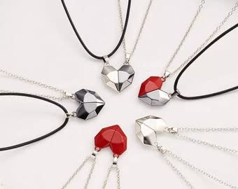 El Regalo Red Heart Magnetic Pendant Necklace for Unisex Adult (2 Pieces)