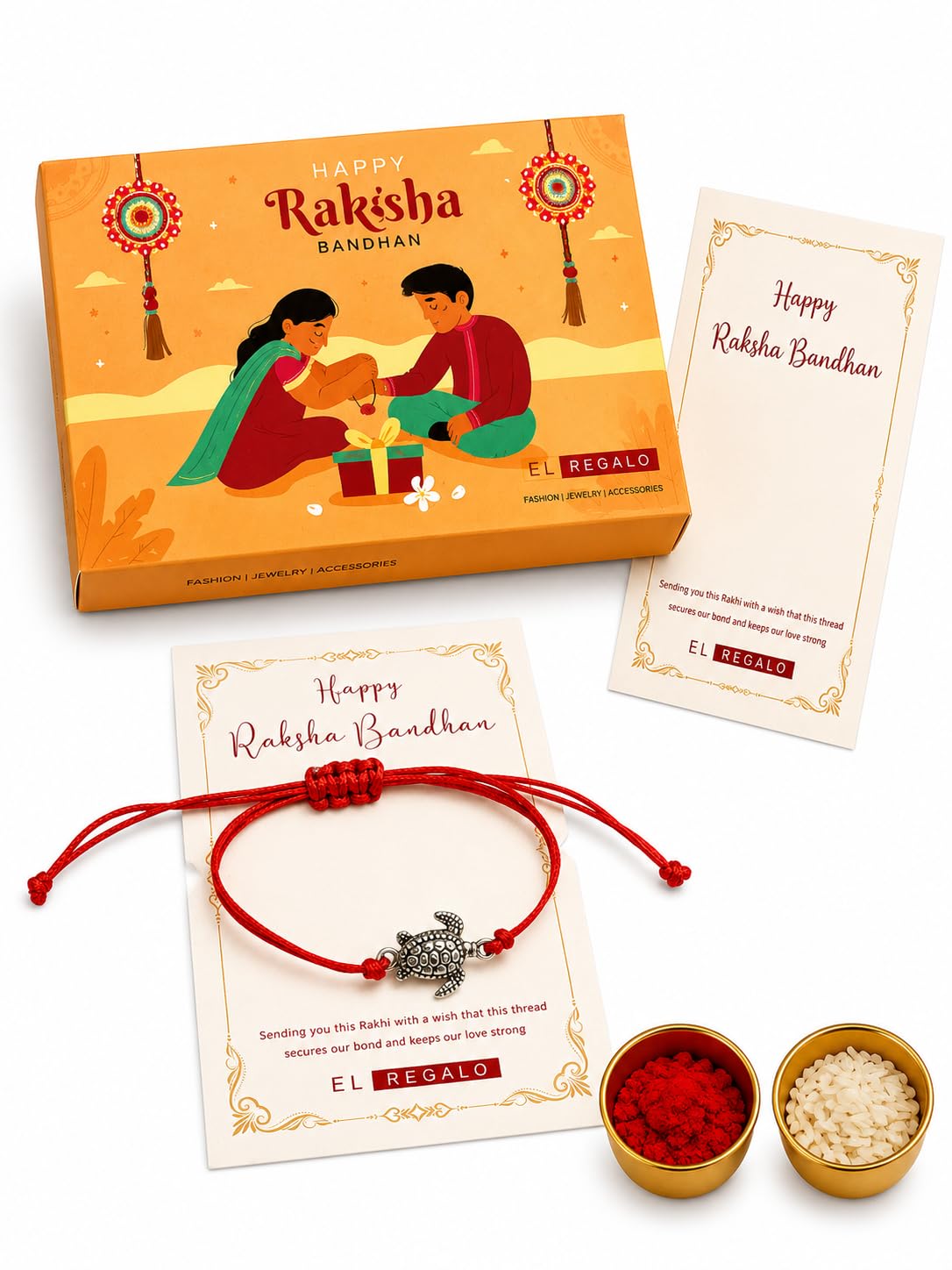 El Regalo Minimalist Lucky Turtle Adjustable Bracelet Rakhi for Brother- Red