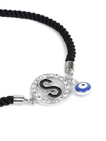 El Regalo Name Initials Evil Eye Bracelet Rakhi for Brother- Name Letter CZ Rakhi with Roli Chawal, Message Card in Rakshabandhan Box for Bhai (Black-S)