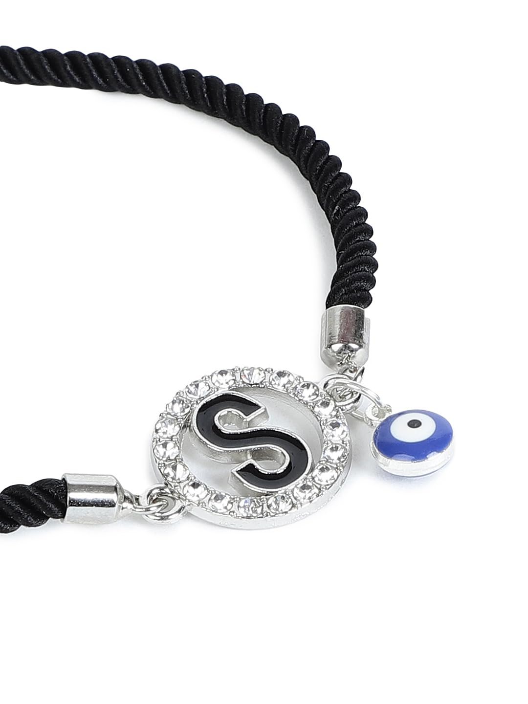 El Regalo Name Initials Evil Eye Bracelet Rakhi for Brother- Name Letter CZ Rakhi with Roli Chawal, Message Card in Rakshabandhan Box for Bhai (Black-S)