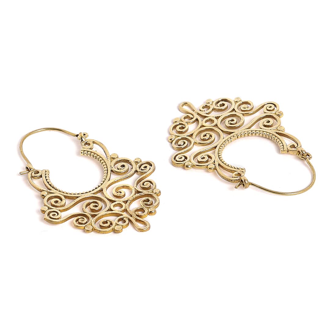 El Regalo 2 Pairs Bohemian Carved Filigree Hoop Earrings Combo for Girls & Women (Option-3)
