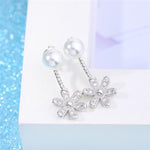 El Regalo Tiny Front Back Flower Pearl Earrings for Women | Premium Silver Plated CZ Studded Cute Jacket Earrings | 2-in-1 Versatile Minimalist Korean Style Earrings