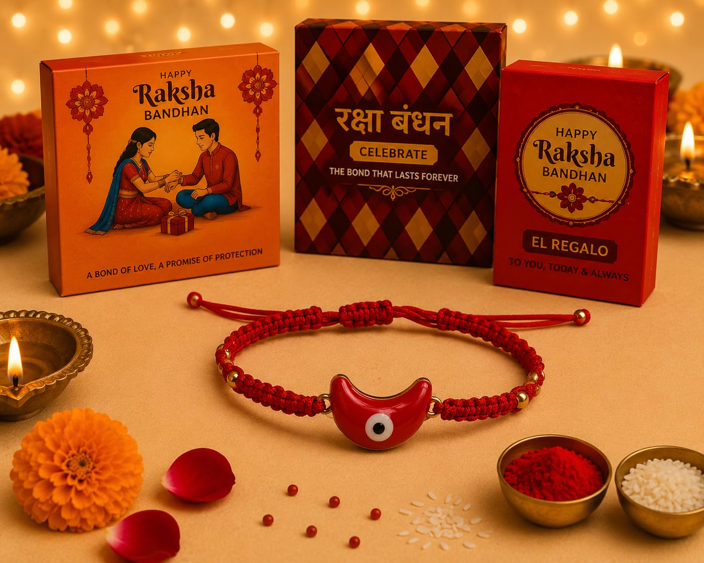 El Regalo Evil Eye Bracelet Rakhi for Brother with Roli Chawal in Gift Box