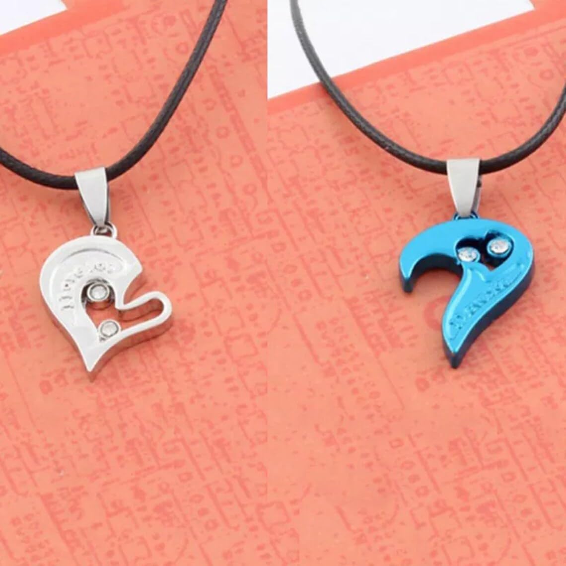 El Regalo 2PCs Stainless Steel Love Heart CZ I Love You Puzzle Matching Couple Pendant Necklaces- Anti Tarnish Best Friend Heart Necklaces for Girls/Boys/Men/Women/Besties (Silver & Blue Hearts)