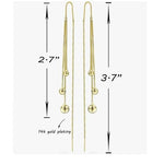 El Regalo Modern Sui Dhaga Threader Earrings for Women - Minimalist Long Pull Through Chain Earrings - Light Dangle Needle Threaders for Multiple Piercings, Sensitive Ears (Triple Bead Drip)