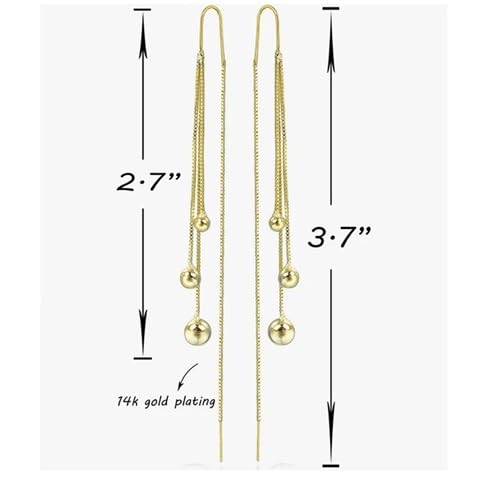 El Regalo Modern Sui Dhaga Threader Earrings for Women - Minimalist Long Pull Through Chain Earrings - Light Dangle Needle Threaders for Multiple Piercings, Sensitive Ears (Triple Bead Drip)