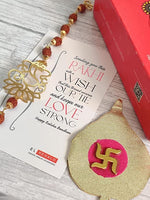 El Regalo OM Red Rakhi for Brother/Bhai/Nephew/Bhatija OM Handwoven Rakhi with shagun, Rakhi Message Card in Rakhi Gift Box