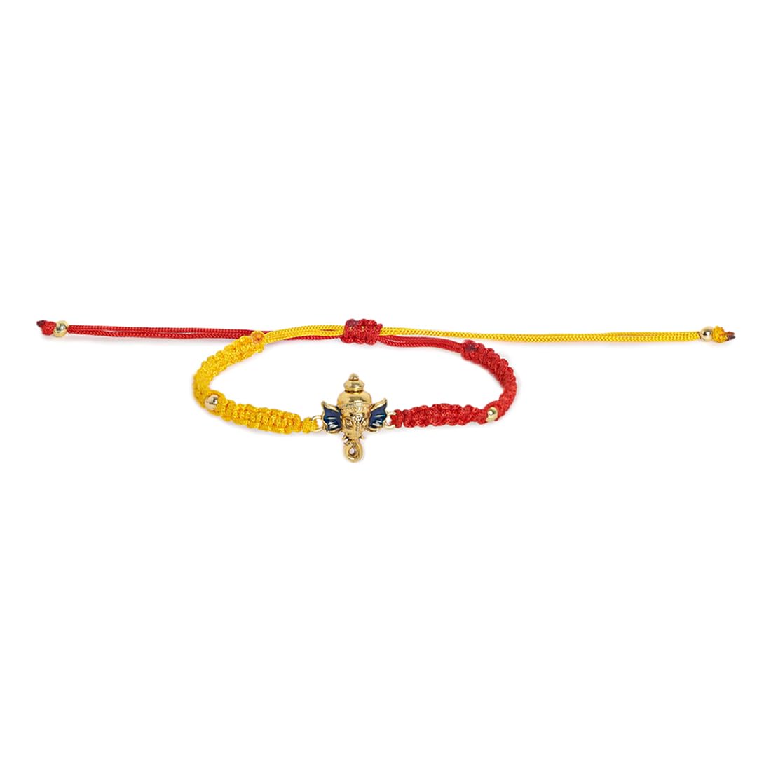 El Regalo 2PCs Red & Yellow Thread Bracelet Rakhi Combo Set for Brother- Auspicious OM, Ganesha, Shree, Trident, Damroo Mauli Rakhi with Roli Chawal Shagun, Message Card in Rakhi Gift Box (Option-3)
