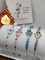 El Regalo Set of 4 Hamsa Hand Rakhi for bhaiya Bhabhi - Hand Painted Hamsa Hand Rakhi for Brother Bhai Bhabhi Bhaiya - Hamsa Nazar Amulet Thread Rakhis for kids and Adults Unisex (Option3)