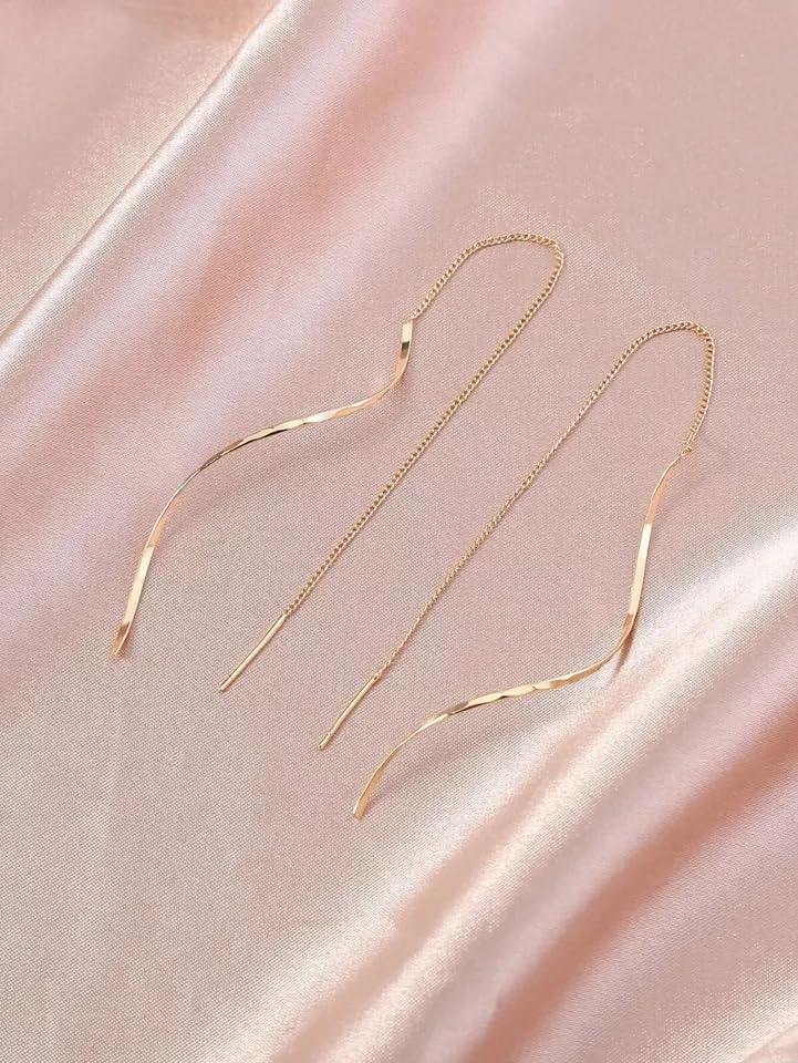 El Regalo Stainless Steel Ati Tarnish- NO RUST Earrings- Rose Gold Plated Stainless Steel Cute Stud Earrings for Women/Girls (Wave Threader Earrings)