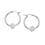 El Regalo Stainless Steel Hoop Earrings with Crystal Balls- Colored Crystal Ball 316L Surgical Steel Hoop Earrings- Crystal Baali for Girls & Women (White)