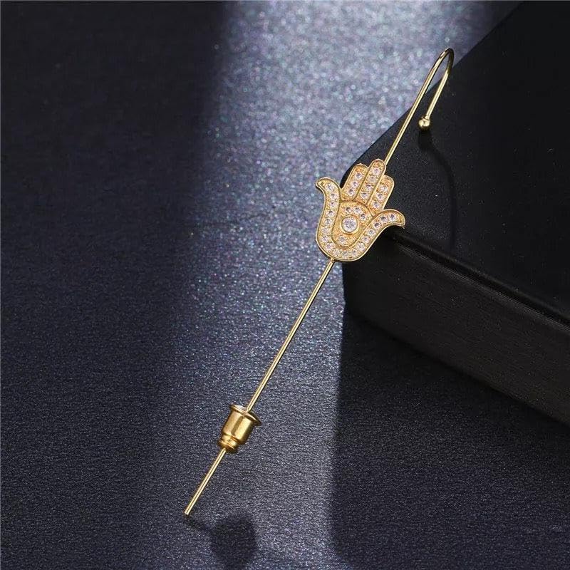 El Regalo 1 Pair Fancy Western Ear Wrap Needle Ear Crawler Earrings - Inlaid Zircon, Elegant Ear Cuff Climber Hook Earrings for Women Girls (Stylish Hamsa Hand Ear Crawler)