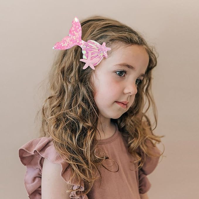 El Regalo 6 PCs Mermaid Hair Clips Glitter Reversible Sequin Bows Barrettes Set for Baby Girl Kids Teens & Women