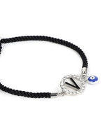 El Regalo Name Initials Evil Eye Bracelet Rakhi for Brother- Name Letter CZ Rakhi with Roli Chawal, Message Card in Rakshabandhan Box for Bhai (Black-V)