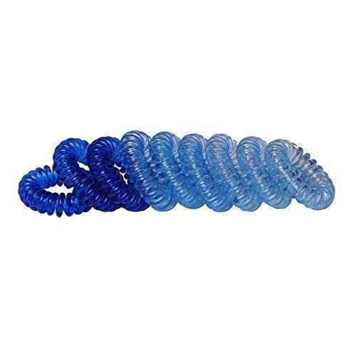 El Regalo 9 Pcs Spiral Hair Ties, No Crease Coil Ties, Phone Cord Ties for Thick Hair - Ponytail Holder Elastics for Kids/Girls/Women (Ocean Blue Shades)