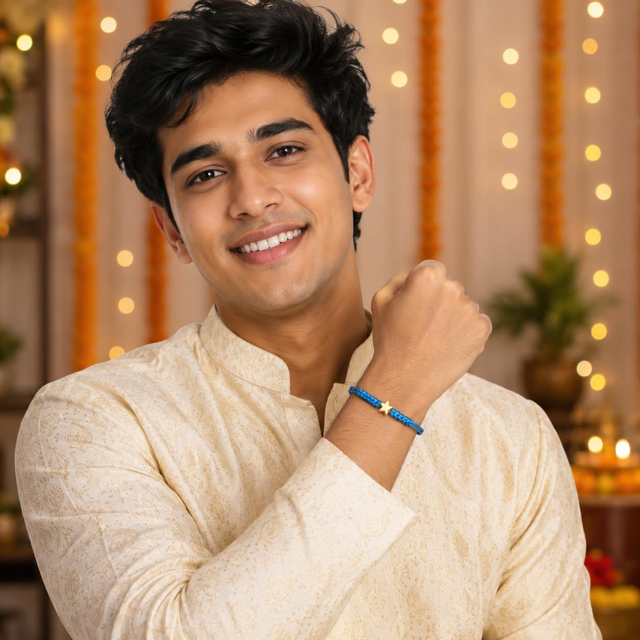 El Regalo Elegant Star Bracelet Rakhi for Brother - Minimalist Adjustable Thread Rakhi, Modern Raksha Bandhan Bracelet for Men, Boys & Bhai - Eco-Friendly Sacred Thread (Blue)