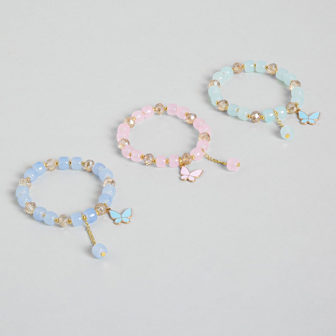 El Regalo 3PCs Butterfly Crystal Beads Tassel Bracelet Combo With Cute Enamel Butterfly Charms for Girls/Teens/Women (Option-1)