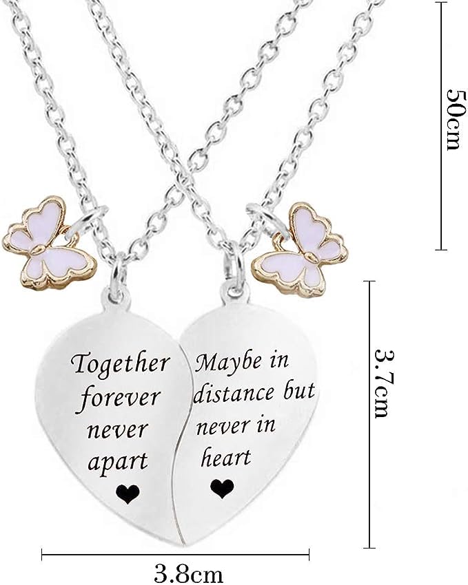 El Regalo Bff Necklace For 2-Split Heart Together Forever, Never Apart Best Friends Butterfly Pendant Friendship pattern Set Of 2 Gifts For Bestie, Best Friends For Girls
