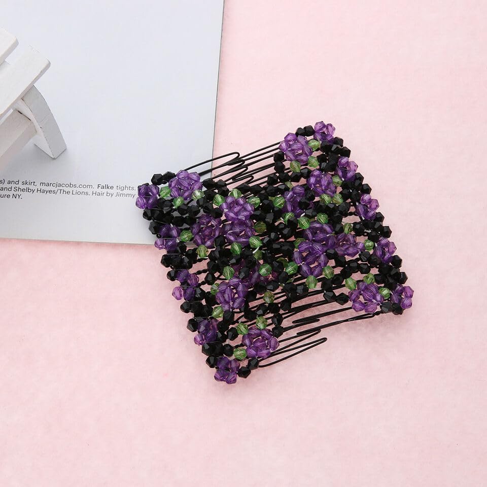 El Regalo 2PC Magic Easy Hair Combs Clips- Fancy Double Stretching Combs Clip Thick & Thin Hair Multistyling Hair Accessory For Women & Girls (Pink & Purple)