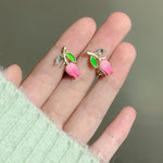 El Regalo Cute & Tiny Pink 3D Tulip Flower CZ Crystal Stud Earrings for Girls & Women
