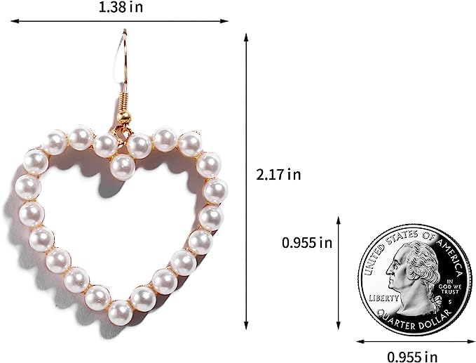 El Regalo Pearl Heart Drop Earrings - Love Heart Dangle Earrings For Girls/Women Pearl Heart Hoop Earrings