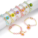 El Regalo 1PC Daisy Flower/Sunflower Crackle Beads Stretch Bracelet for Girls & Women- Fancy Floral Bracelets (Green)