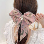 El Regalo Big Bow Floral Hair Clip- Long Ribbon Streamer Super Fairy Fashion Hair Accessories Head Hairpin Headdress Hair accessories for Girls/Women (Pink Shade)