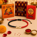 El Regalo 1PC Minimalist Infinity Rakhi for Brother- Simple Infinity Rakhi with Roli Chawal, Rakhi Message Card in Rakhi Gift box for Brother (Red & Black Shade)