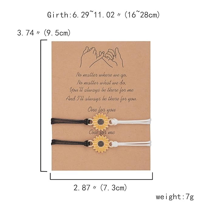 El Regalo Unisex 2 Pcs Sunflower Bracelets Set- Handmade Boho Sunflower Daisy BFF Friendship Bracelets Adjustable Braided Rope Pinky Promise Bracelets (Off White)