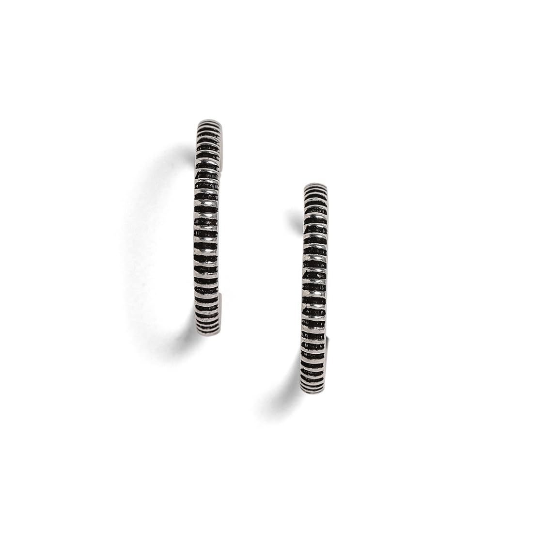 El Regalo 2 Pairs Tribal Oxidized Half Hoop Earrings, Huggie Earrings- Hammered Bohemian Oxidized German Silver Baali Earrings (Option-4)