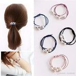 El Regalo Set of 5 Knotted Elastic Pearls Hair Ties Rubber Band Ponytail Holder for Girls/Kids/Women (3 Pearls Multi Layers Rubber bands)