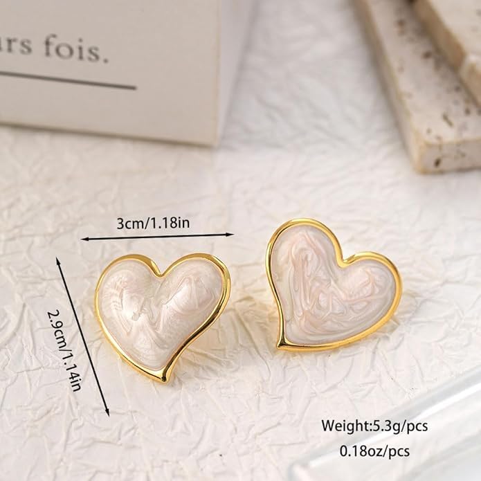 El Regalo 1Pair Stainless Steel Anti-Tarnish Pink Enamel Earrings for Girls & Women | Trendy & Cute Leaf, Bow, Ribbon, Strawberry & Butterfly Stud Earrings (Big Heart)