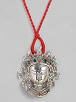 El Regalo Womens Big & Bold Ma Durga Face Pendant Necklace- Handmade Goddess Durga Thread Boho Tribal Neckpiece for Navratri Celebrations (Red)