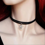 El Regalo Gothic Punk Crescent Moon with Bead Choker Necklace for Girls & Women- Hippie Double Layers Suede Crescent Moon Choker