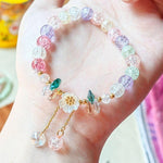 El Regalo Daisy Flower Bracelets- 1PC Crackled Crystal Beads Tassel Flower Charms Bracelet for Girls & Women (Multi)