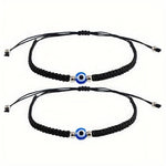 El Regalo 2 PCs Evil Eye Bracelet Set - Handwoven Adjustable Evil Eye Unisex Bracelets Combo for Girls/Boys/Men & Women- Valentines Day Gift (2 Black)
