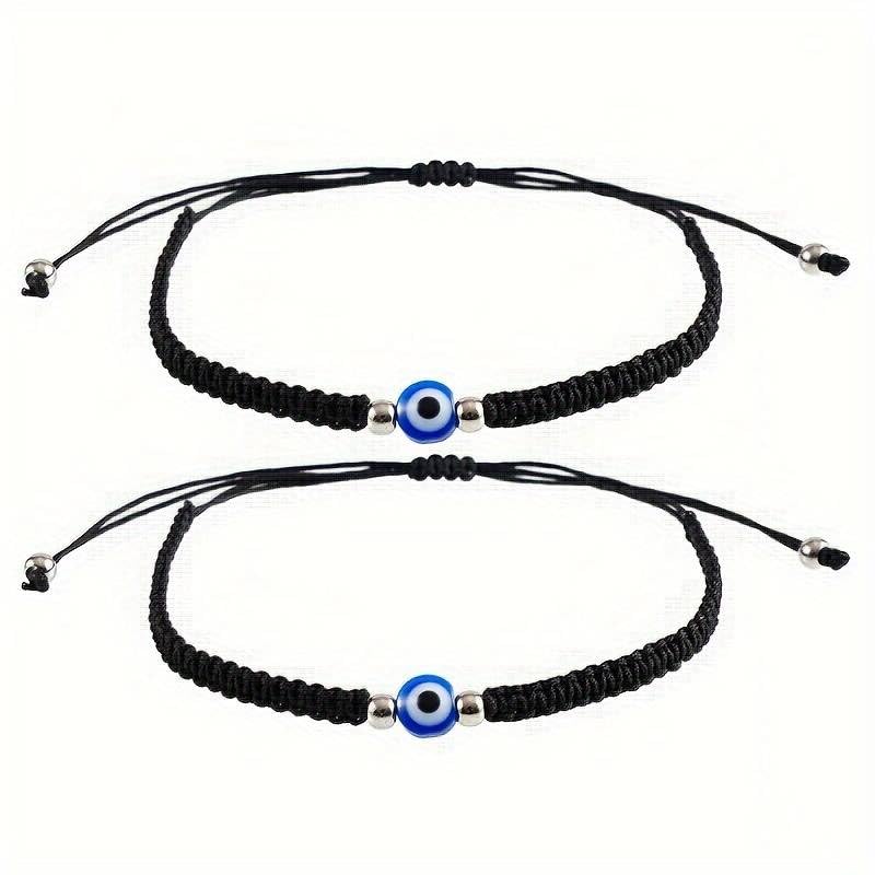 El Regalo 2 PCs Evil Eye Bracelet Set - Handwoven Adjustable Evil Eye Unisex Bracelets Combo for Girls/Boys/Men & Women- Valentines Day Gift (2 Black)