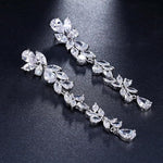 El Regalo Womens Leaf Cubic Zirconia Bridal Earrings for Wedding- Teardrop Crystal Chandelier Dangle Earrings - Flower Vine Diamond Drop Earrings